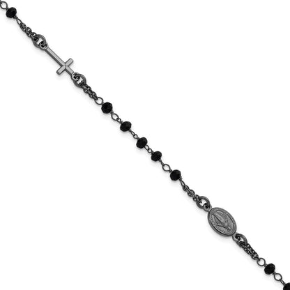 Sterling Silver Black Rhodium-plated Crystal Rosary Bracelet 7" w/ 0.75" ext