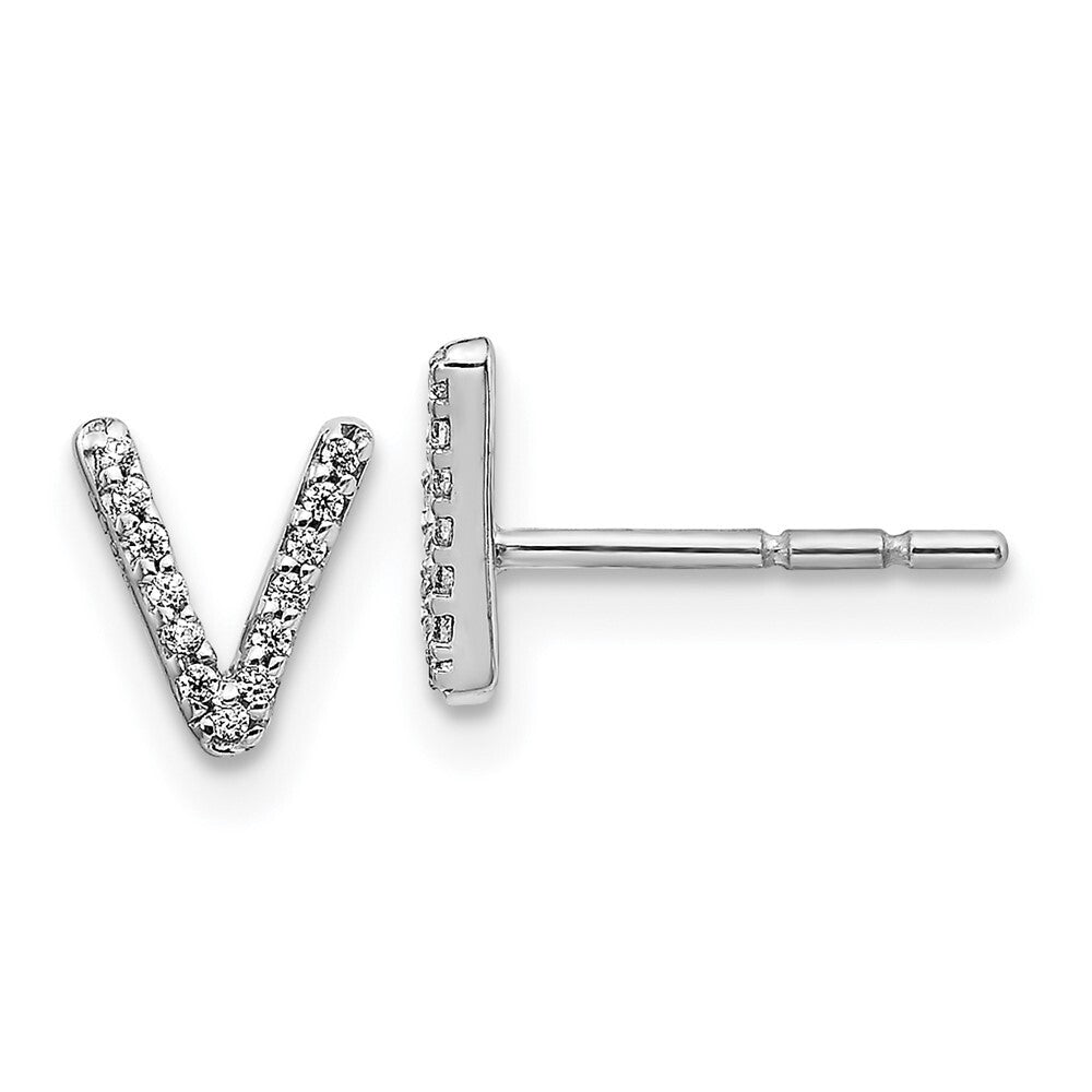 14k White Gold Diamond Initial V Stud Earrings Gift for Women