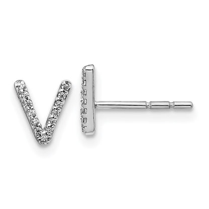 14k White Gold Diamond Initial V Stud Earrings Gift for Women