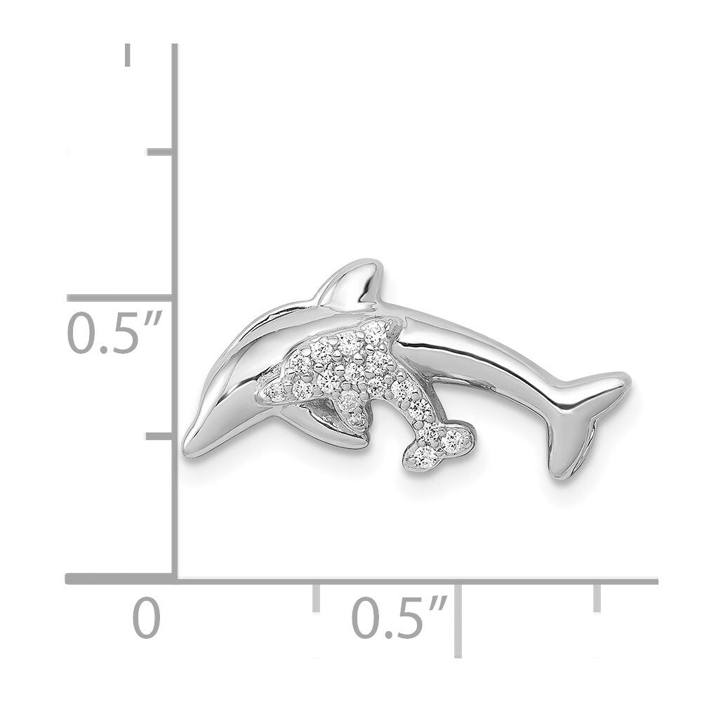 14k White Gold Diamond Dolphins Chain Slide Pendant for Women