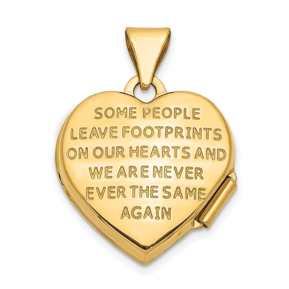 14k Yellow Gold  White Rhodium 15mm Heart Foot Prints Locket Pendant for Women