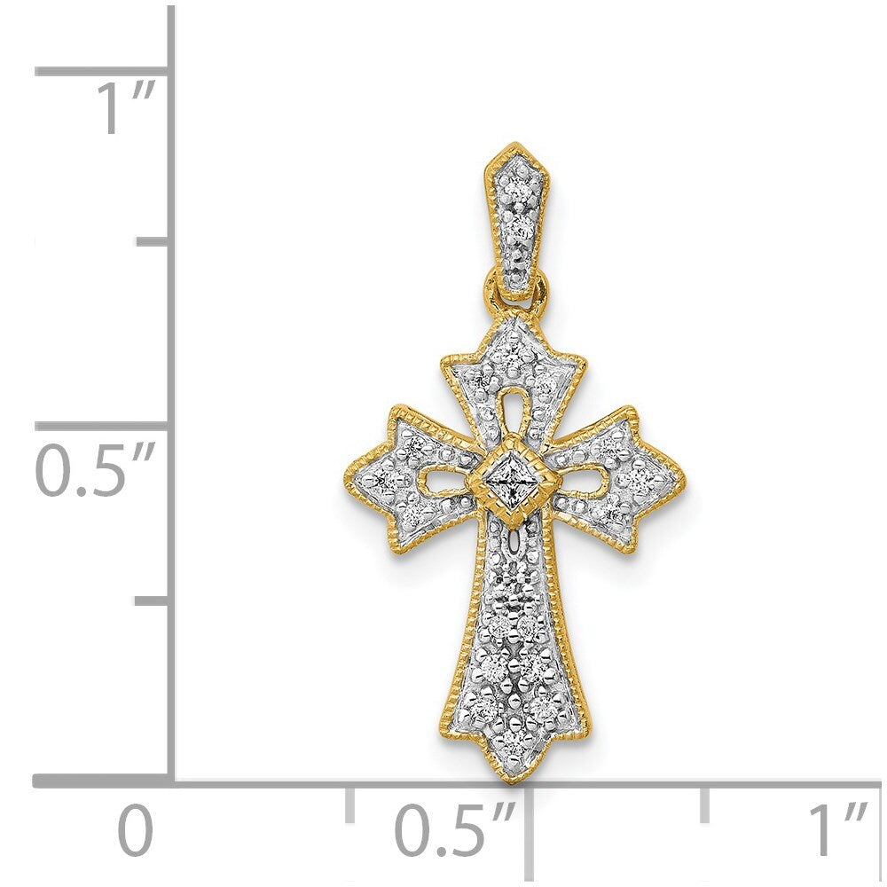 14k Yellow Gold 1/10ct. Diamond Fancy Cross Pendant for Women