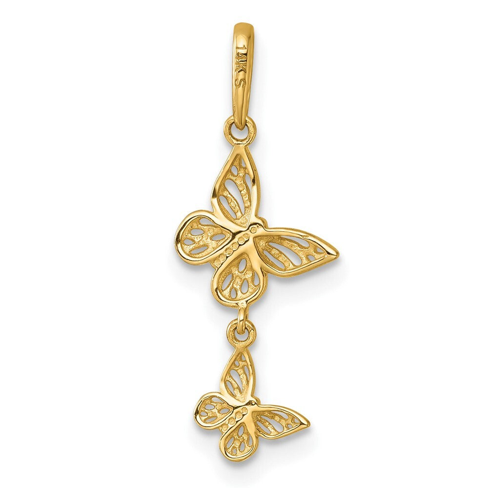 14k Yellow Gold Polished Double Butterfly Moveable Dangle Pendant for Women