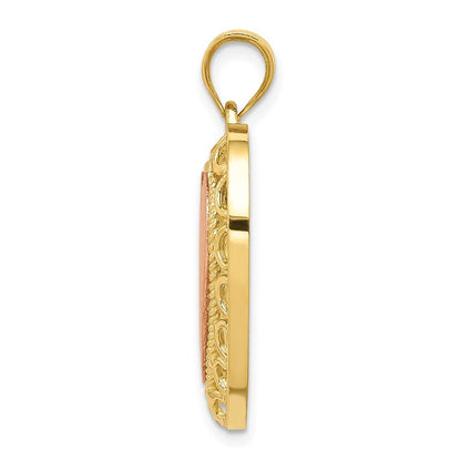 14k Two-tone Gold Polished Lace Trim Heart Pendant for Women