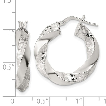 Sterling Silver Polished Greek Key 5mm Twisted Hoop Earrings