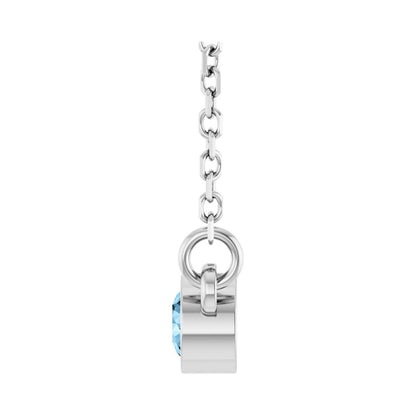 14k White Gold Natural Sky Blue Topaz Solitaire Pendant Necklace 18"