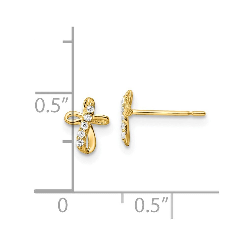 14k Yellow Gold Cubic Zirconia Cross Stud Earrings Gift for Women