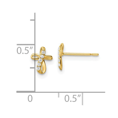 14k Yellow Gold Cubic Zirconia Cross Stud Earrings Gift for Women