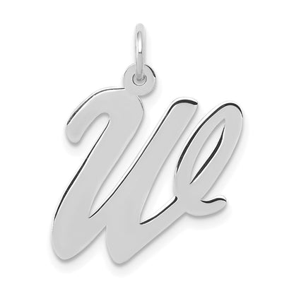 14k White Gold Large Script Letter W Initial Charm Pendant for Women