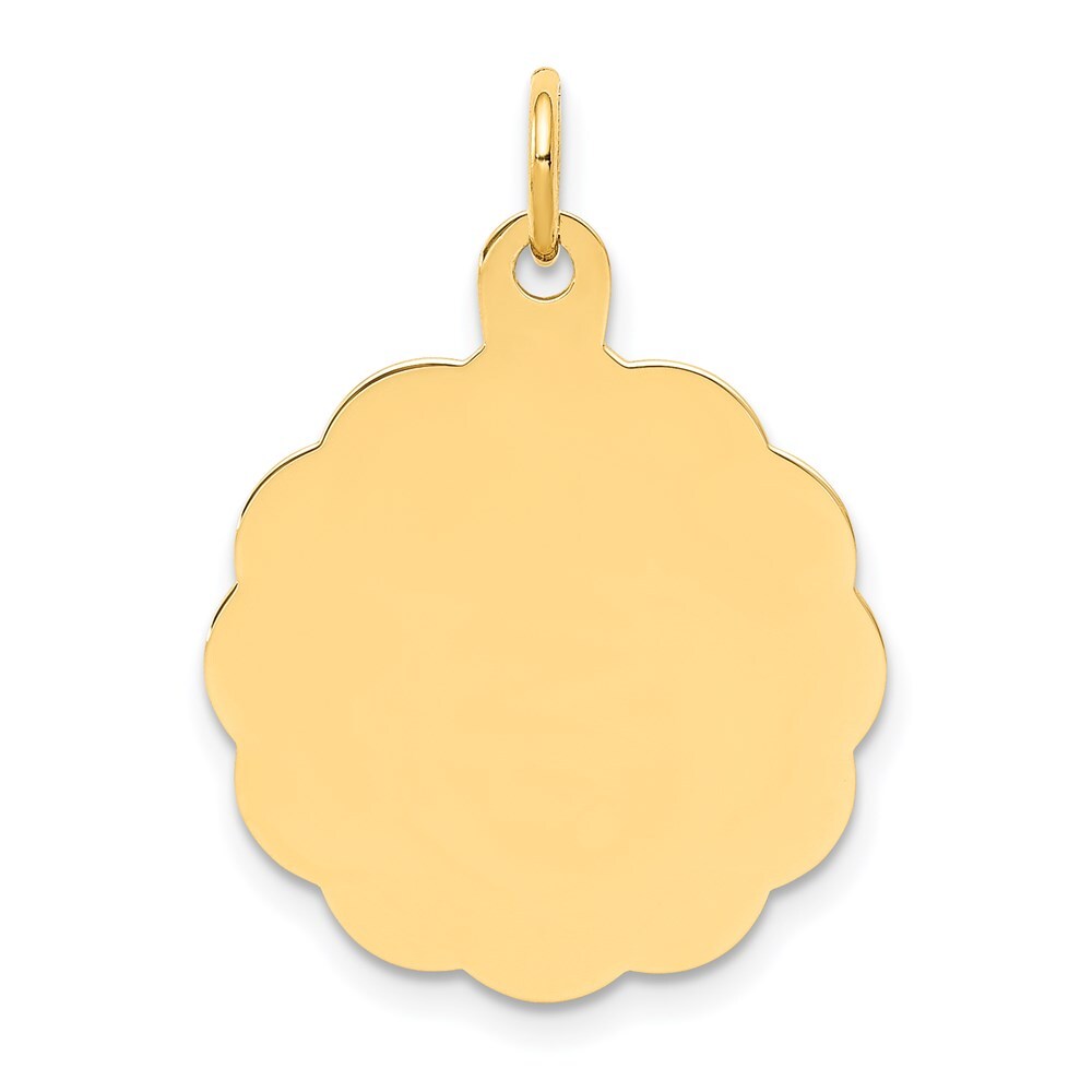 14k Yellow Gold .027 Gauge Engravable Scalloped Disc Charm Pendant for Women