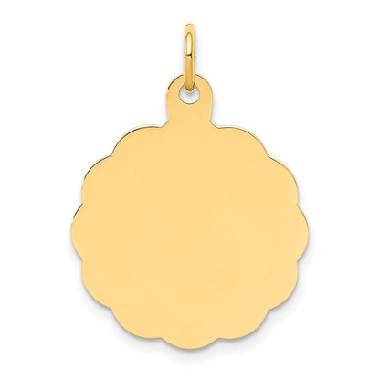 14k Yellow Gold .027 Gauge Engravable Scalloped Disc Charm Pendant for Women