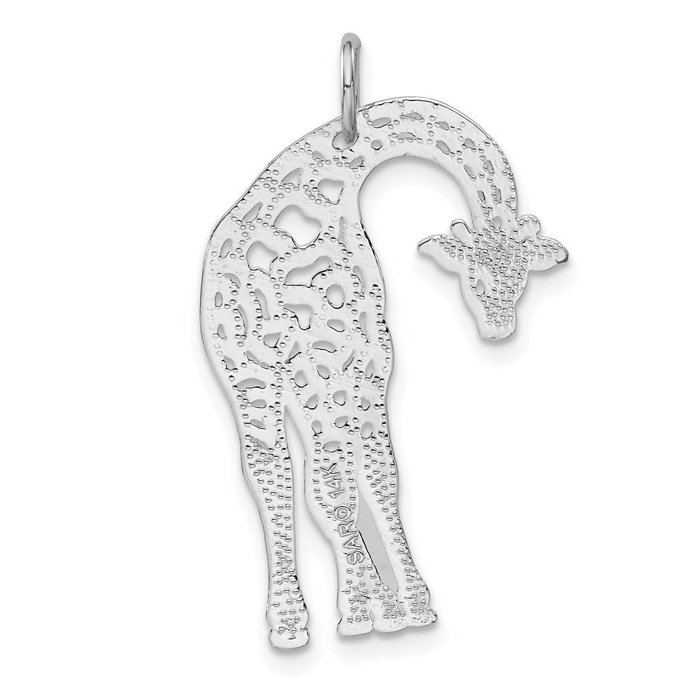 14k White Gold Solid Satin Diamond-cut Flat-Backed Giraffe Charm Pendant