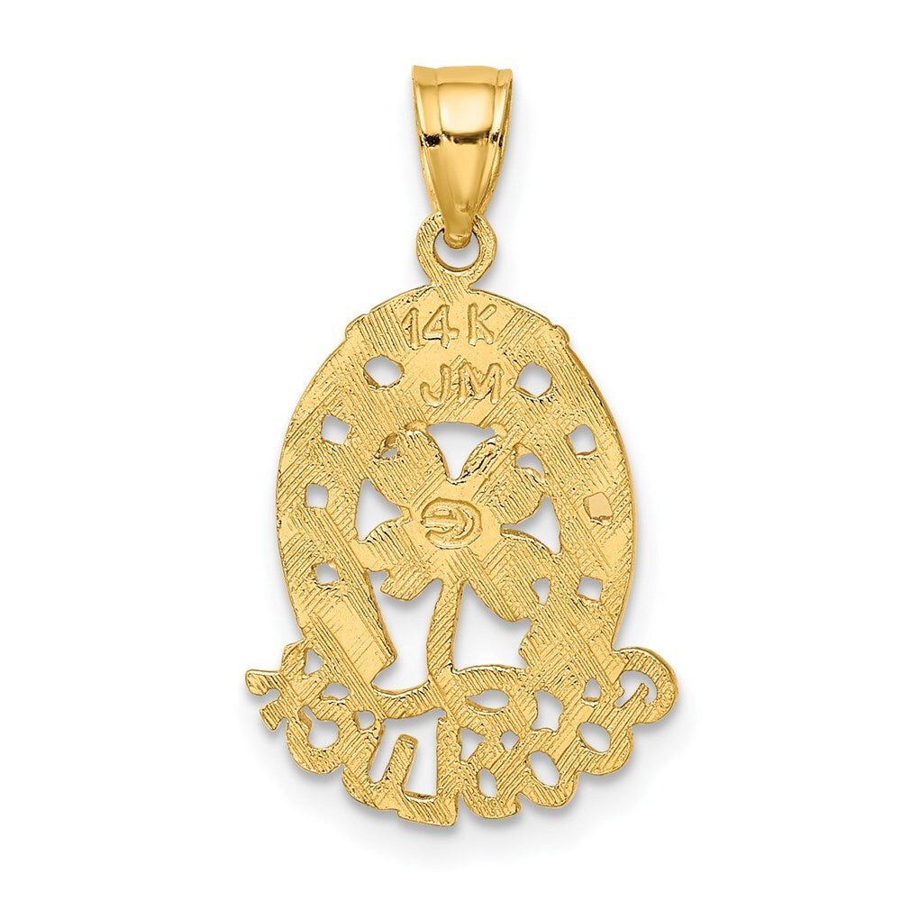 14k Yellow Gold GOOD LUCK Horseshoe and Clover Charm Pendant for Women