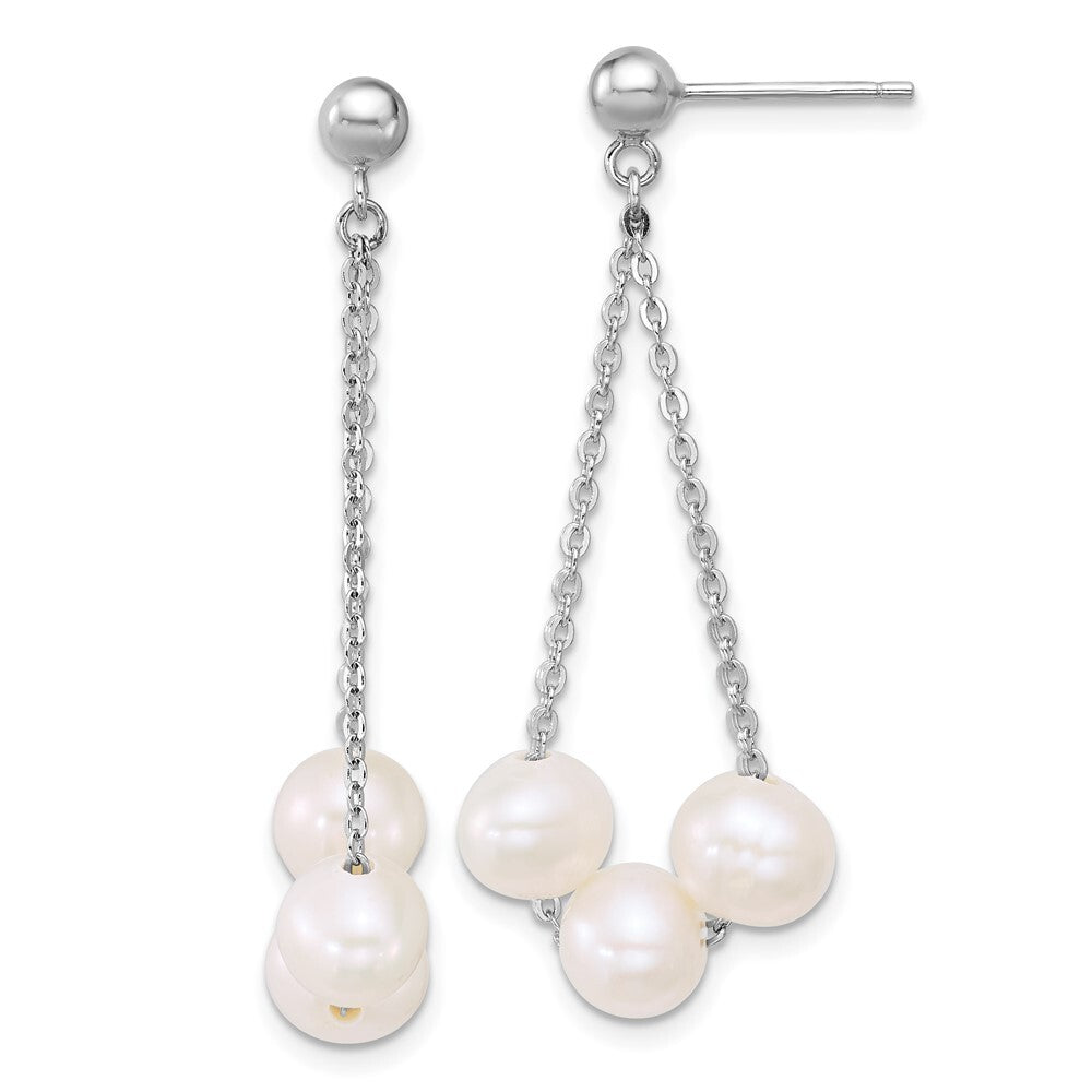 Sterling Silver 6-7mm White Semi-Round Cultured 3-Pearl Post Dangle Earrings