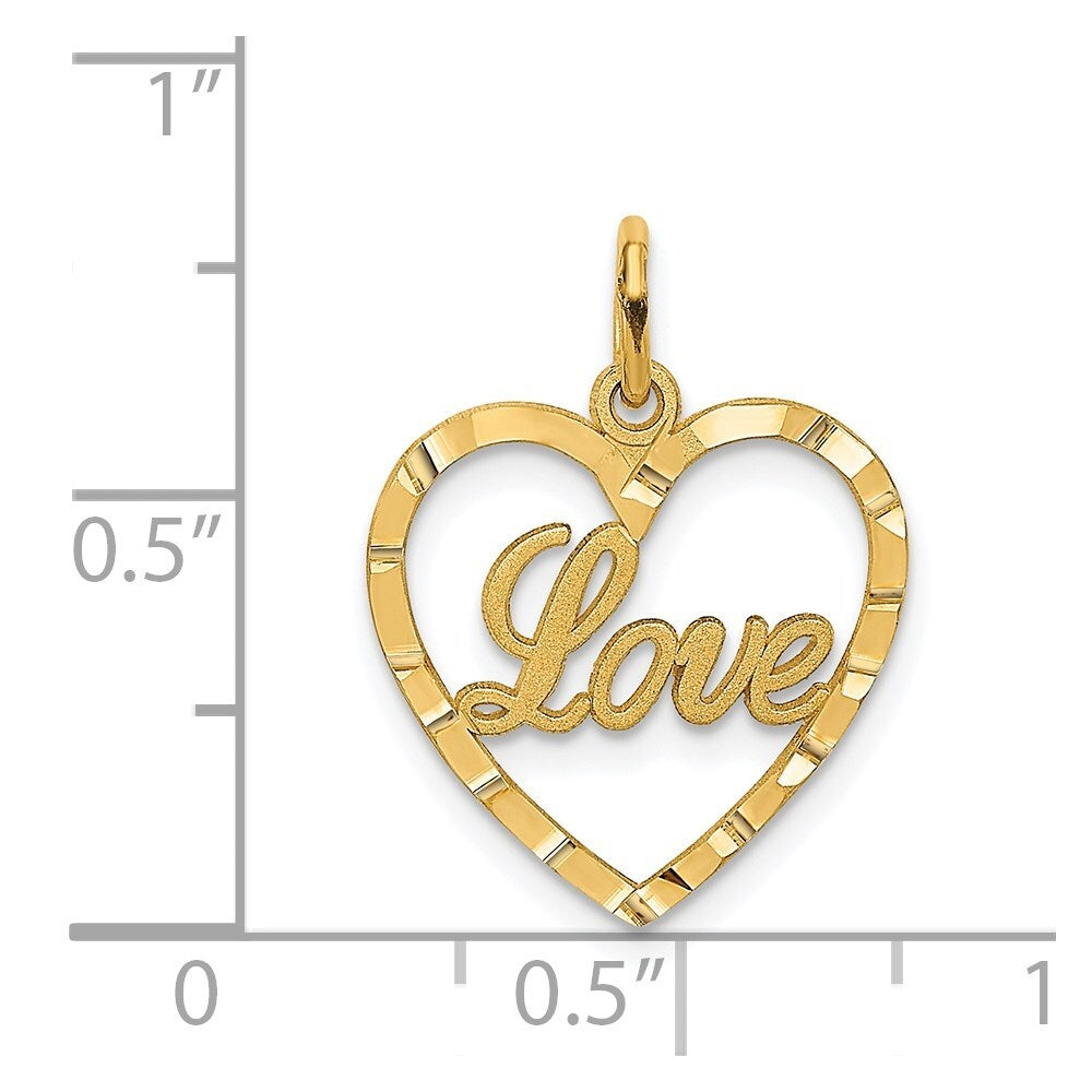 14k Yellow Gold LOVE Diamond-cut Heart Pendant for Women