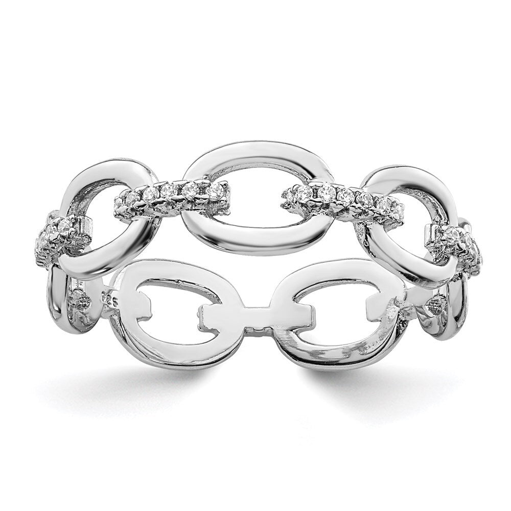 Sterling Silver Rhodium-plated Cubic Zirconia Bars & Oval Links Band Size 7