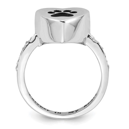Sterling Silver CZ Heart Paw Print FOREVER IN MY HEART Ash Holder Ring Sz 6