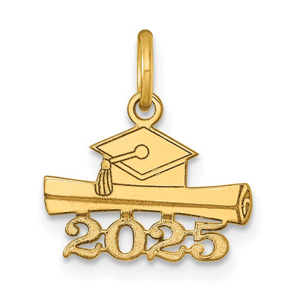 14k Yellow Gold 2025 Graduation Cap and Diploma Charm
