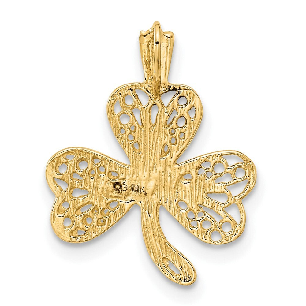 14k Yellow Gold Filigree Shamrock Charm Pendant for Women