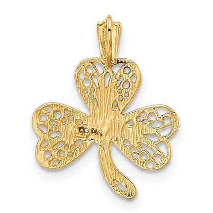 14k Yellow Gold Filigree Shamrock Charm Pendant for Women