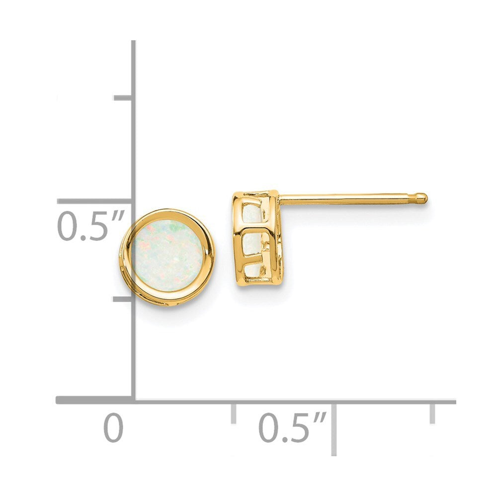 14k Yellow Gold 5mm Bezel Opal Stud Earrings Gift for Women