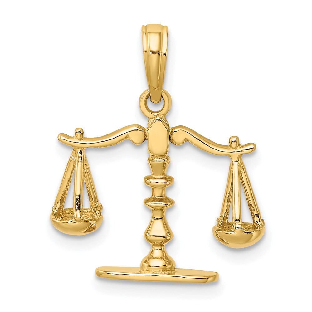 14k Yellow Gold 3-D Moveable Scales of Justice Pendant for Women