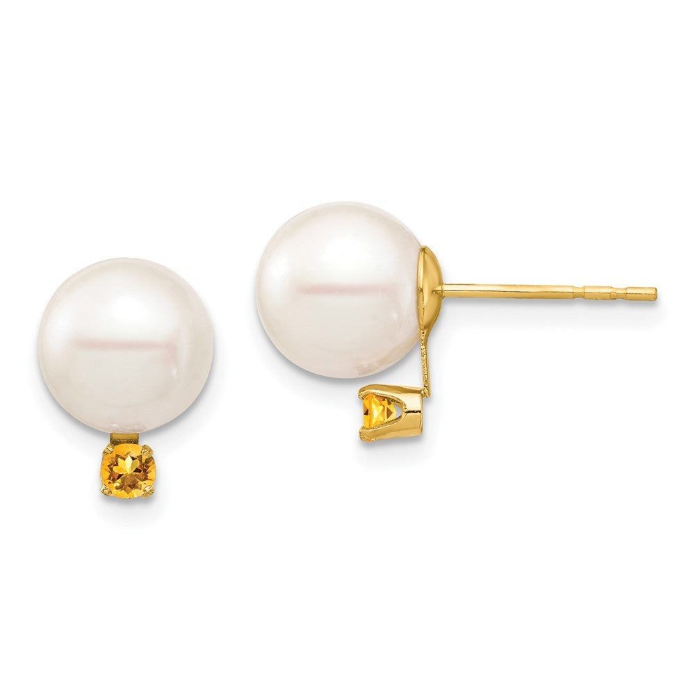 14k Yellow Gold 8-8.5mm Freshwater Cultured Pearl & Citrine Earrings