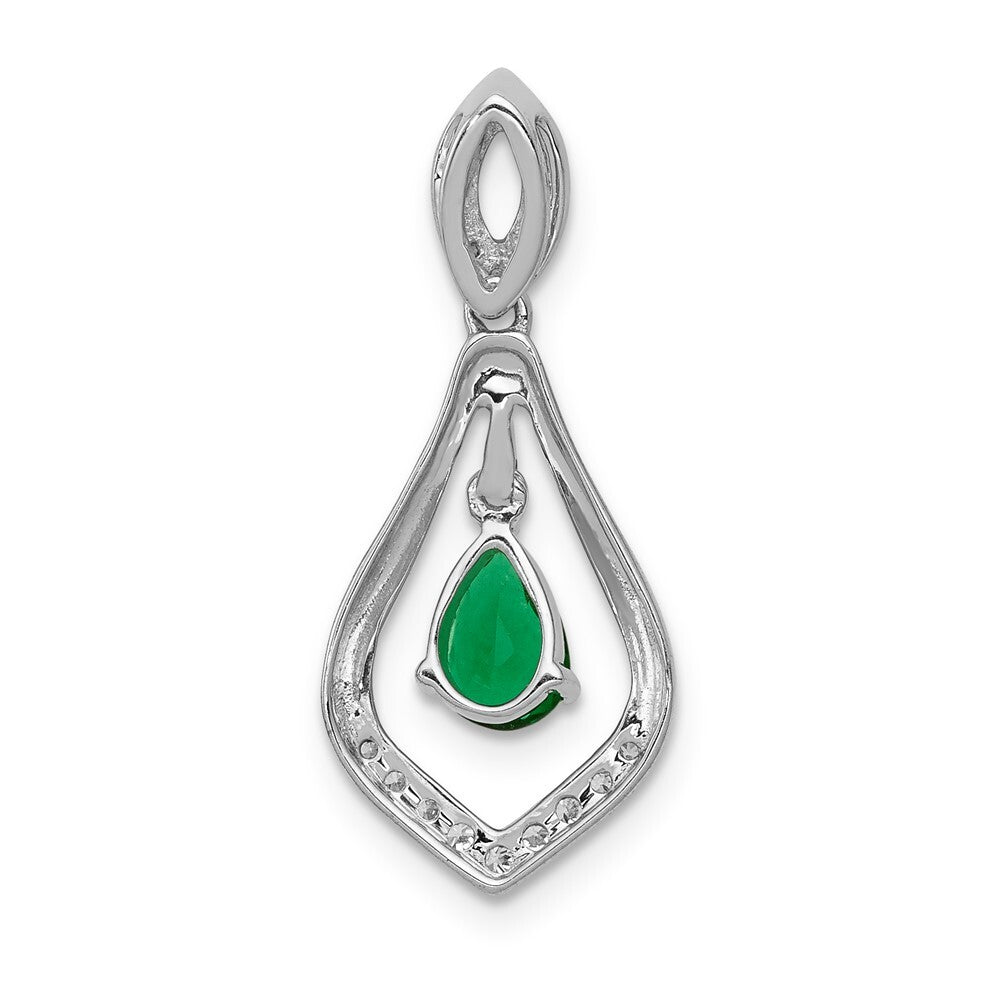 14k White Gold Diamond and Teardrop Emerald Dangle Pendant for Women