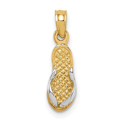 14k Yellow Gold 3D Rhodium Single Flip-Flop Pendant for Women