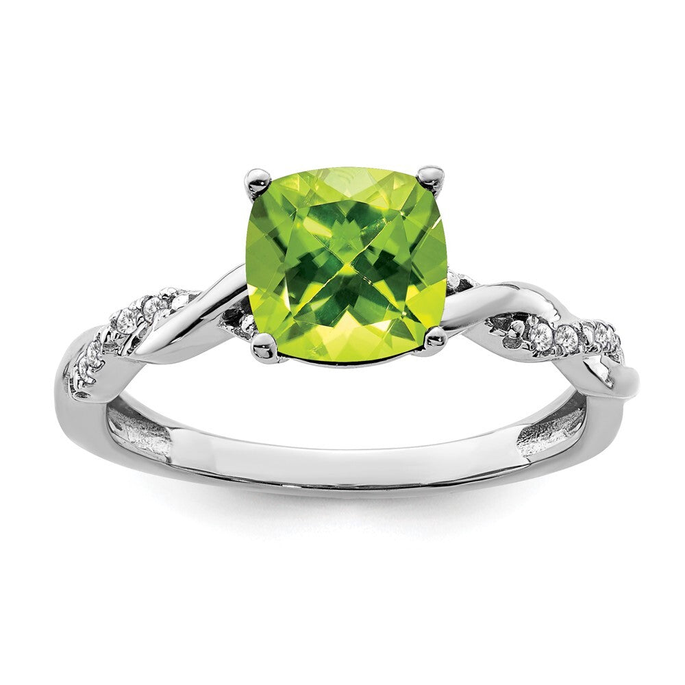 Sterling Silver Rhodium-plated Peridot and Diamond Ring Size 7