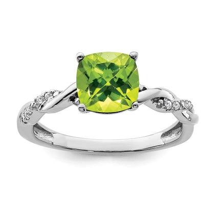 Sterling Silver Rhodium-plated Peridot and Diamond Ring Size 7