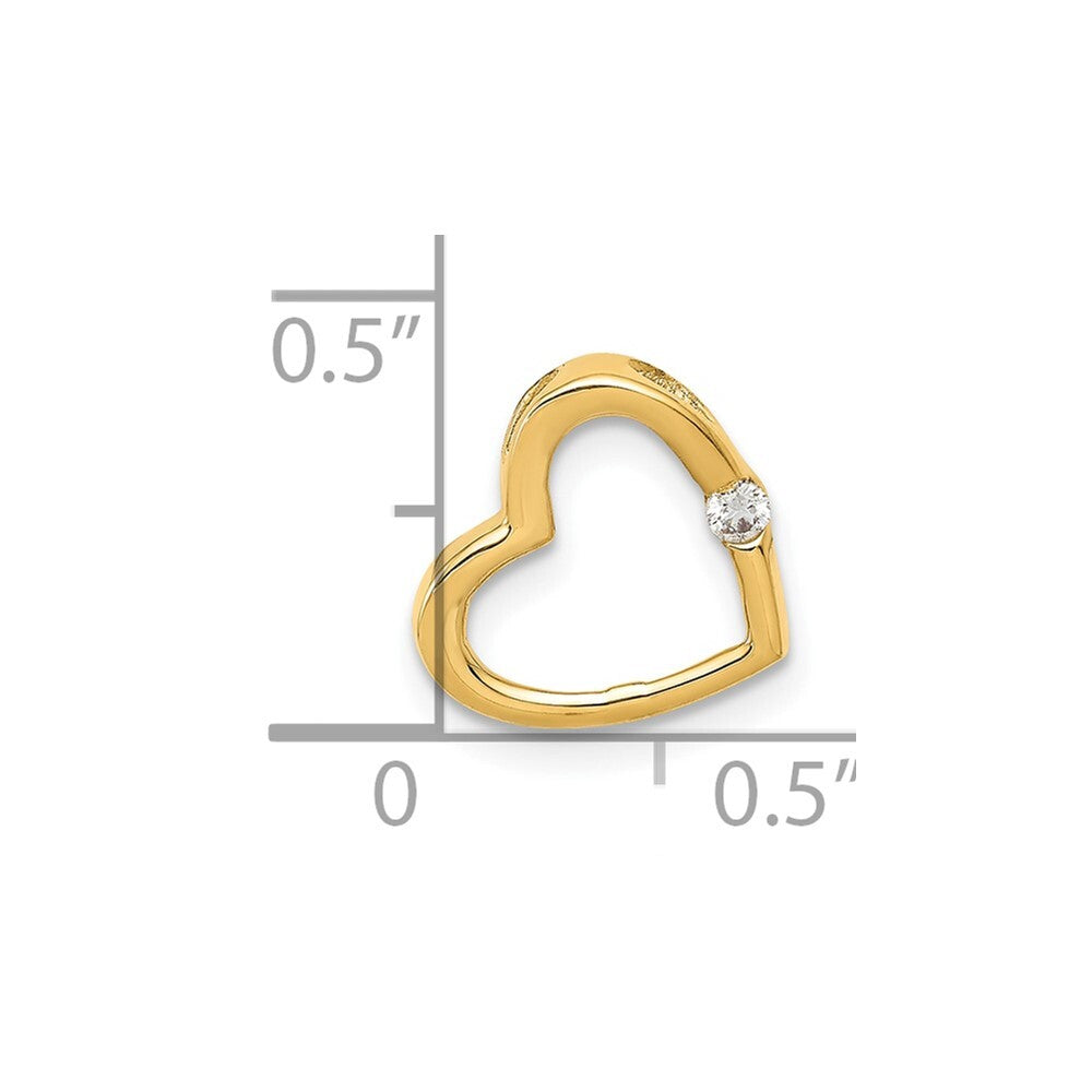 14k Yellow Gold AA Diamond Heart Chain Slide Pendant for Women
