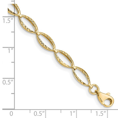 14k Yellow Gold Polished Textured Oval Link 7.25 inch Bracelet