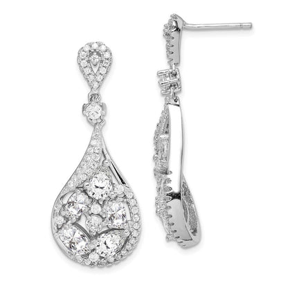 Sterling Silver Polished Fancy Cubic Zirconia Teardrop Post Dangle Earrings