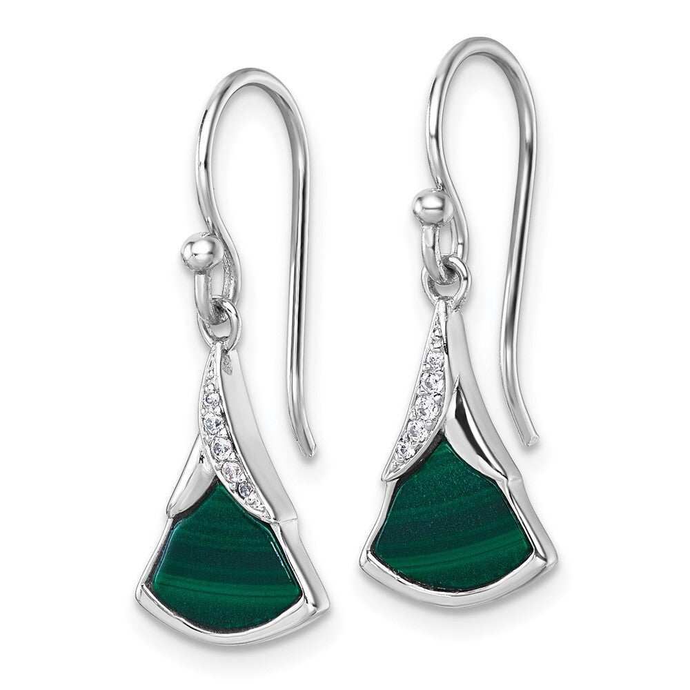 Sterling Silver Rhodium-plated Cubic Zirconia And Malachite Dangle Earrings