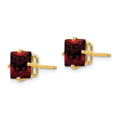 14k Yellow Gold 7mm Princess Cut Garnet Stud Earrings Gift for Women