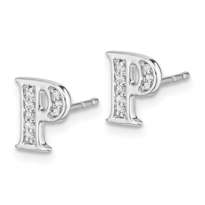14k White Gold Diamond Initial P Stud Earrings Gift for Women