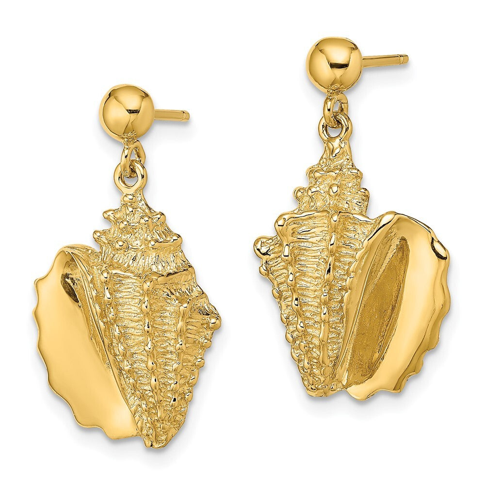 14k Yellow Gold 2-D Conch Shell Dangle Earrings