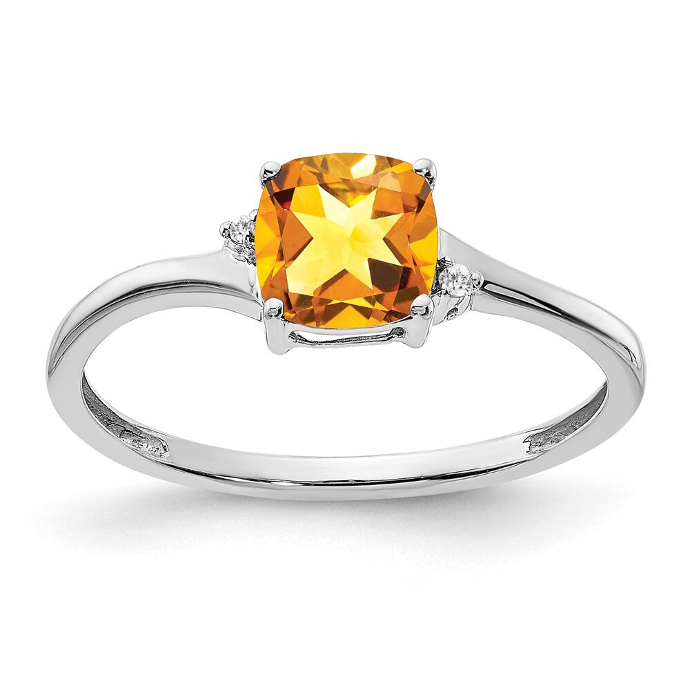 Sterling Silver Rhodium-plated Citrine and Diamond Ring Size 7