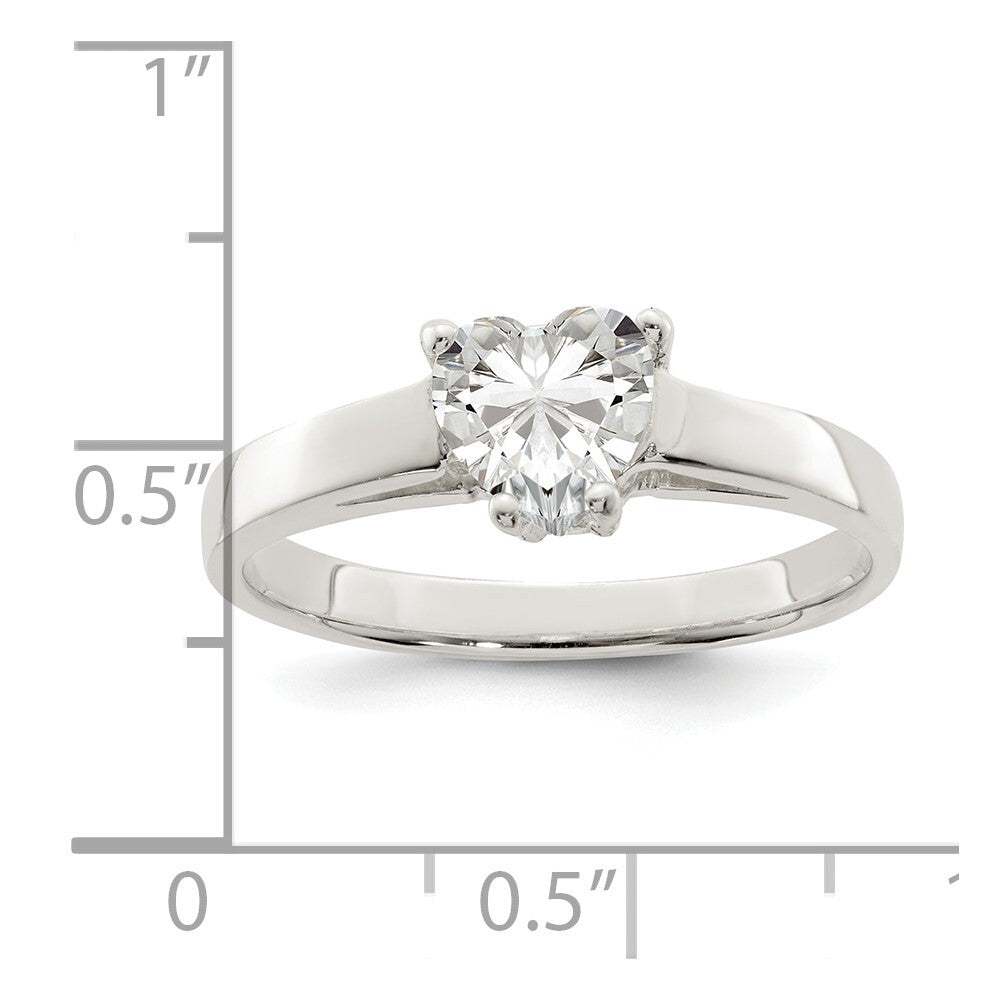 Sterling Silver Solitaire Heart Cubic Zirconia Ring Size 6