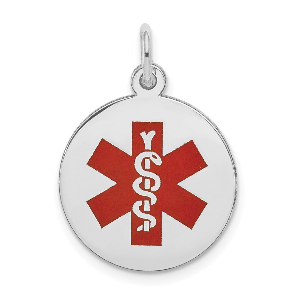 14k White Gold Red Enamel Medical Jewelry Pendant for Women