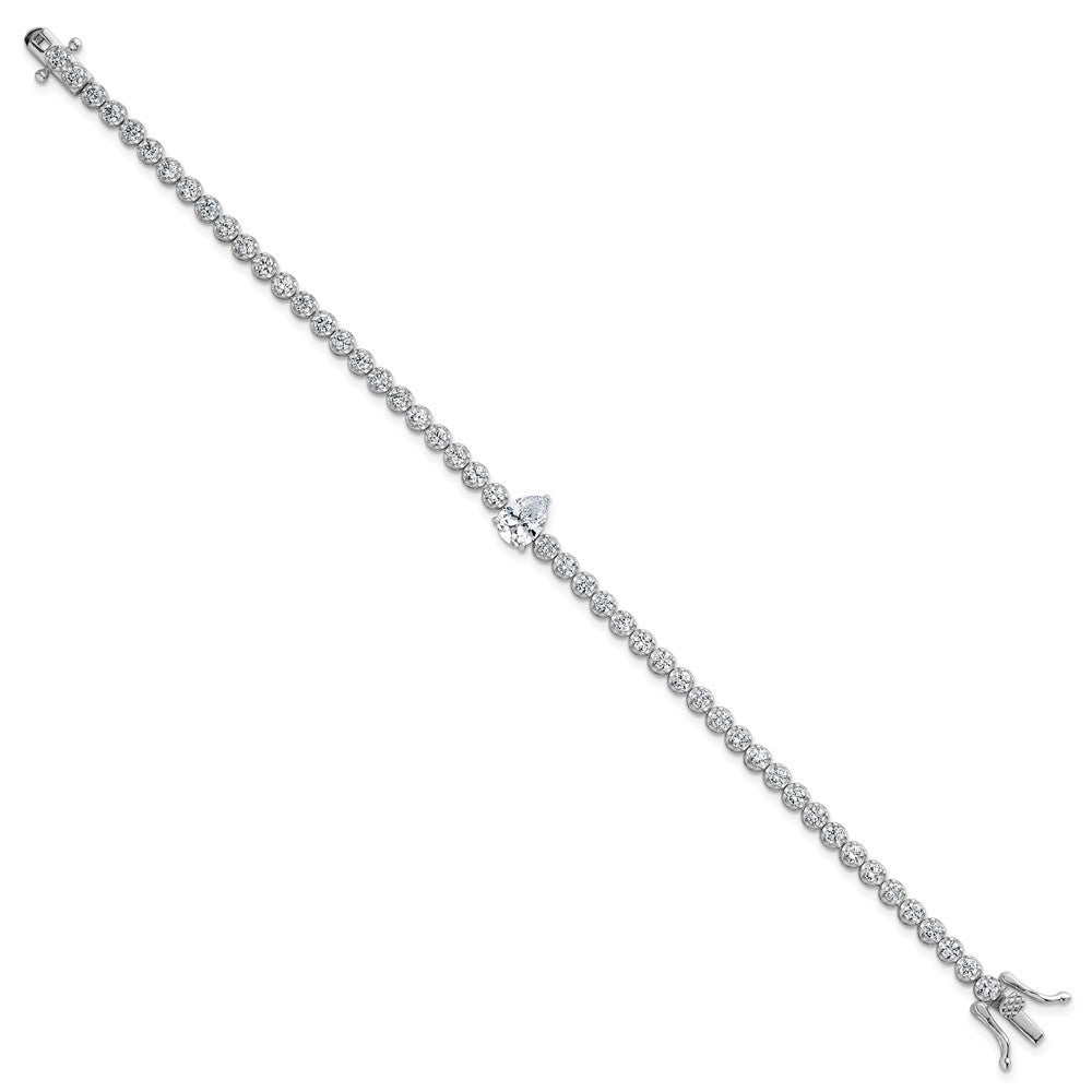Sterling Silver Rhodium-plated  Round and Pear Teardrop CZ 7.25" Bracelet