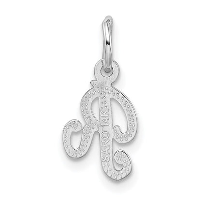 14k White Gold Casted Script Letter R Initial Charm Pendant for Women