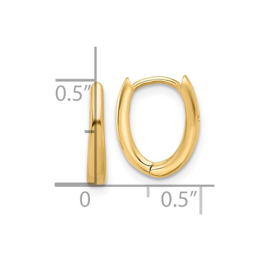 14k Yellow Gold Polished Oval Hinged Hoop Earrings Gift for Women