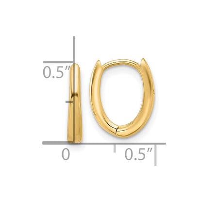 14k Yellow Gold Polished Oval Hinged Hoop Earrings Gift for Women