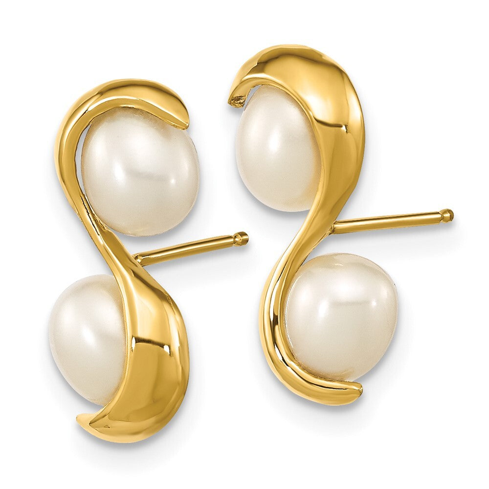 14k Yellow Gold 4-5mm White Rice Freshwater Cultured Pearl Stud Earrings