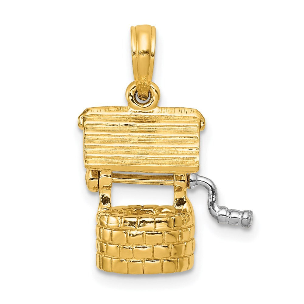 14k Yellow Gold Polished 3-D Moveable Wishing Well Charm Pendant for Women