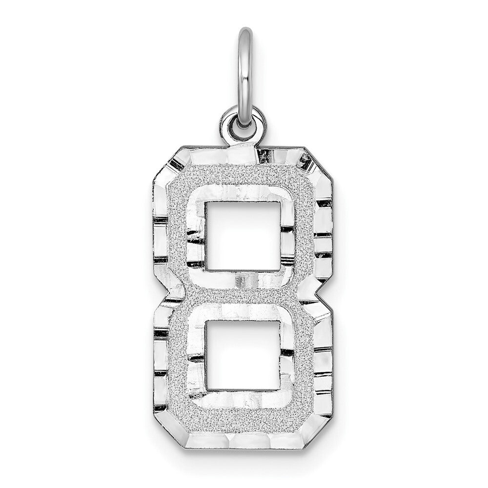 14k White Gold Large Brushed Diamond-cut Number 8 Charm Pendant for Women