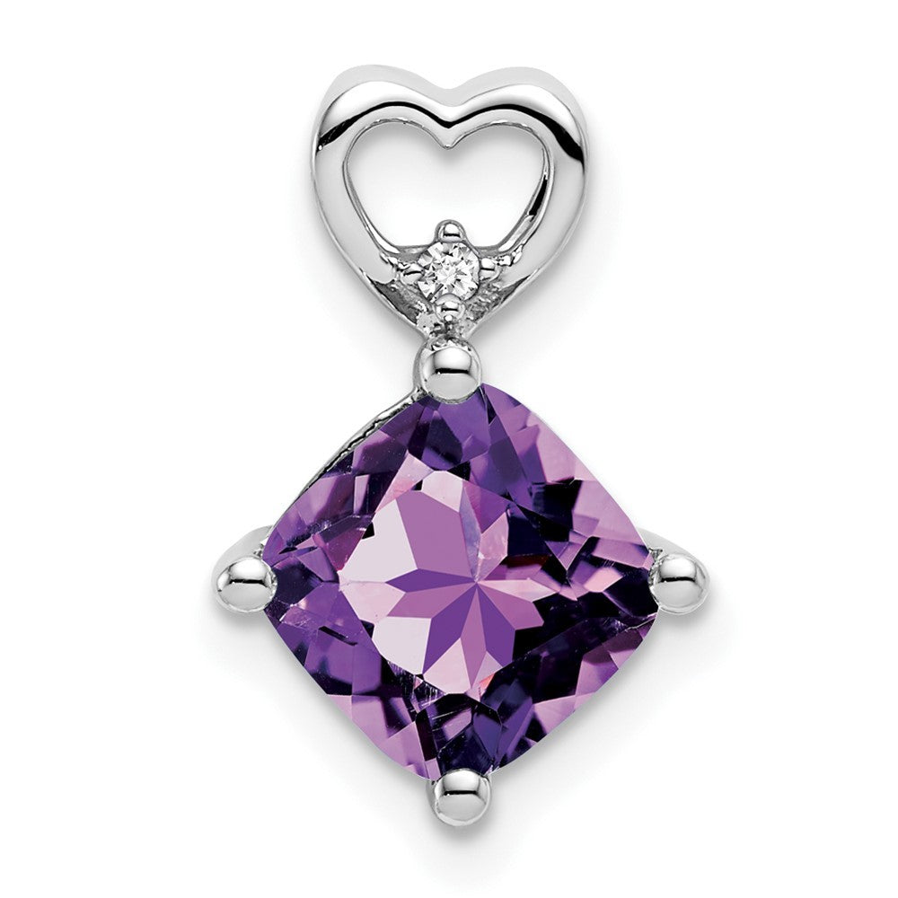 14k White Gold Amethyst and Diamond Heart Chain Slide