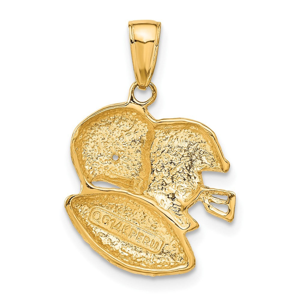 14k Yellow Gold 2-D Double Football Helmets and Ball Charm Pendant